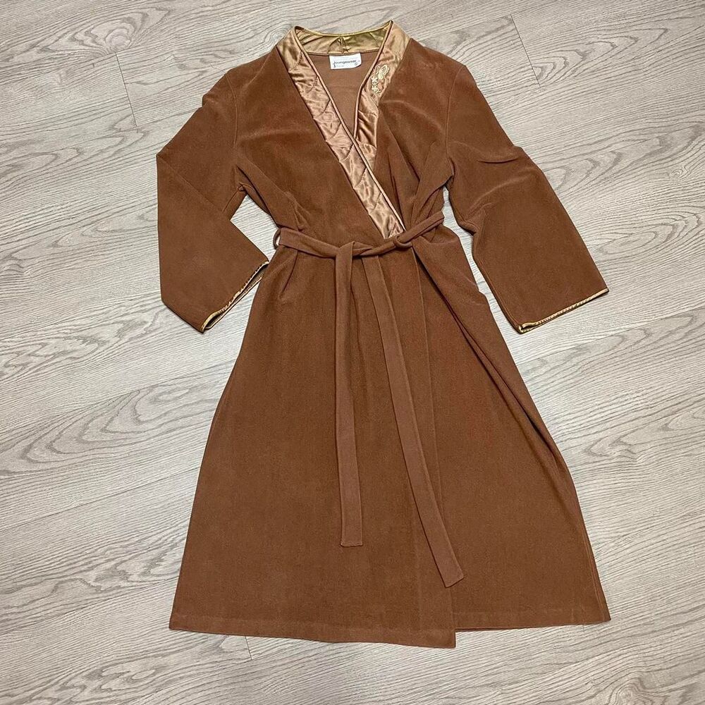Vintage JCPenney Women's Brown and Tan Robe Small